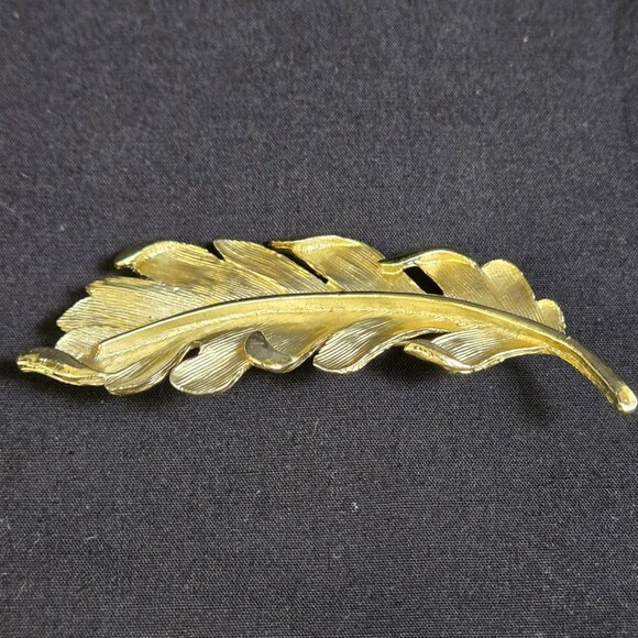 Vintage Gold-Tone Autumn Fall Curled Leaf Brooch Pin 3" - Picture 3 of 6